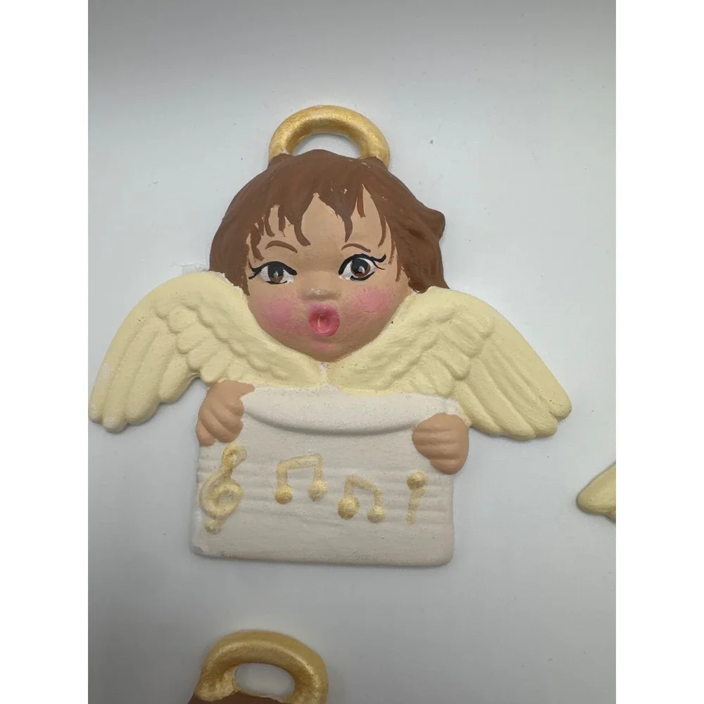 Vintage 1990 Ceramic Musical Angel Wall Plaques Set of 4 Cherubs
